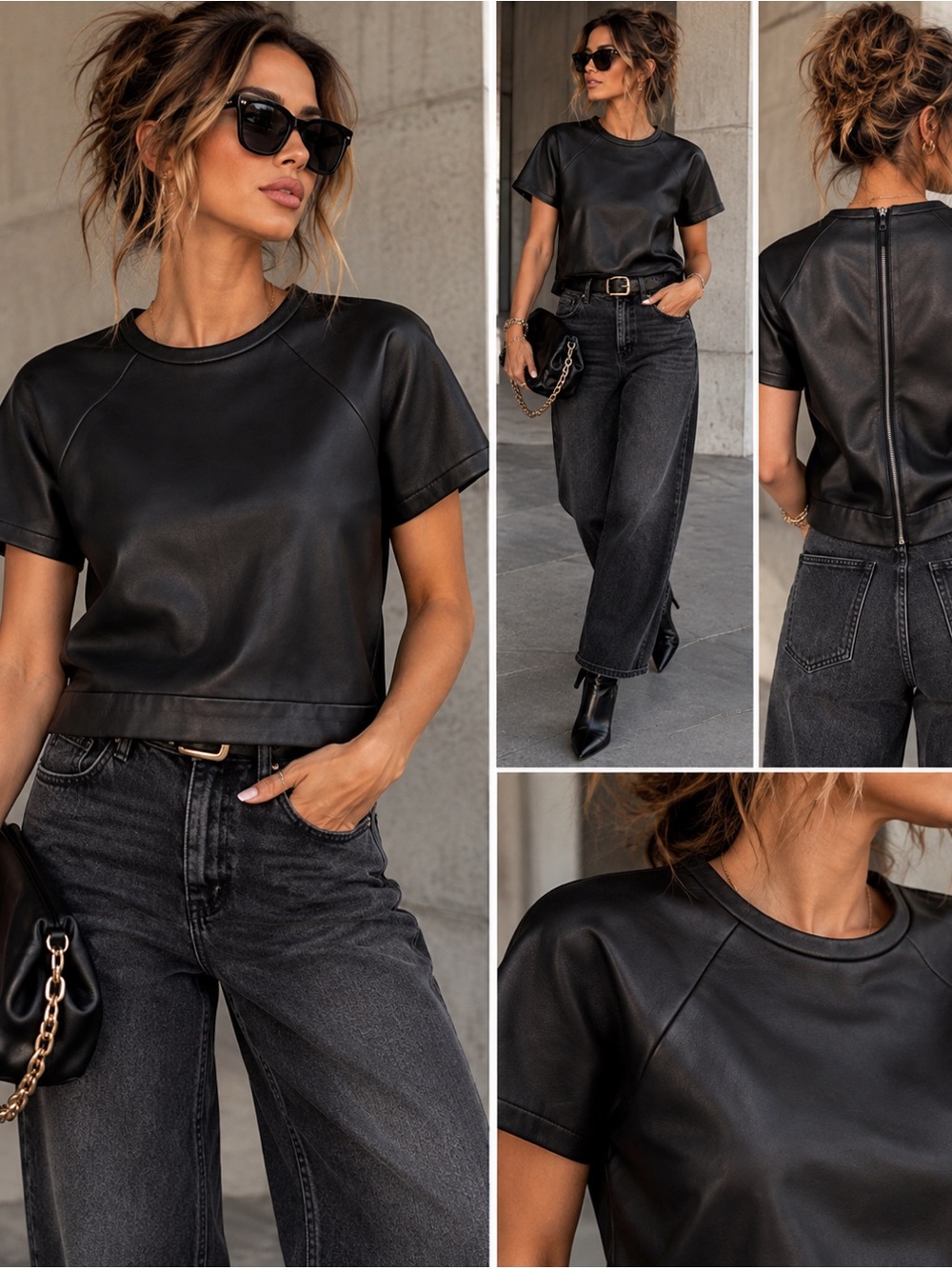 EUC rag & bone 100% Lamb Leather Short Sleeve Sweatshirt | Black Leather Tee | S